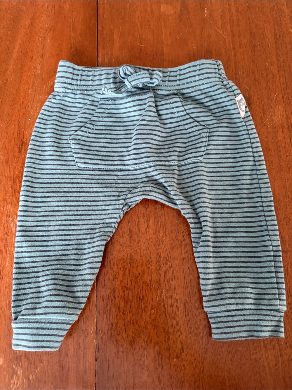🍊5/$25 Rabbit + Bear Organic Striped Teal Baby Joggers size 3-6m